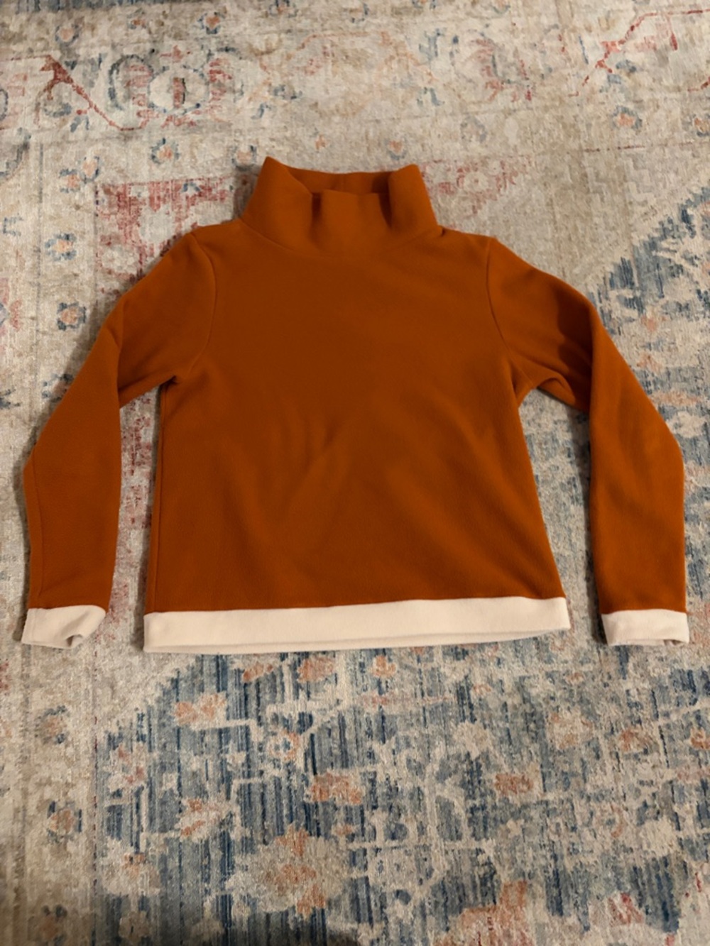 Dudley Stephens Rust Turtleneck with Cream Contrast Hem